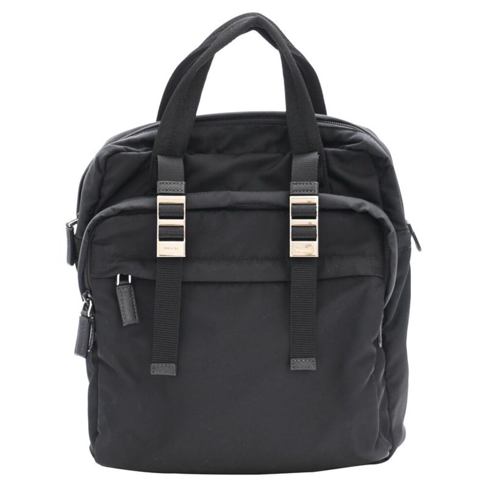 Prada Double Top Handle Backpack in Black Nylon